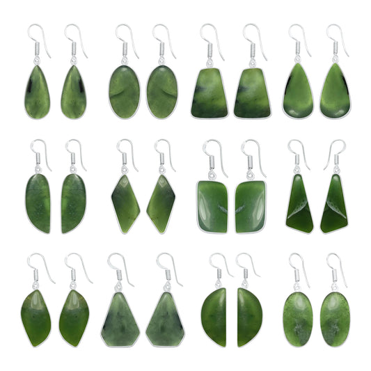 Nephrite Jade Earrings – Silver-Plated Bezel, Handmade Minimal