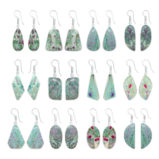 Ruby Fuchsite Earrings – Silver-Plated Bezel, Artisan Handmade | Made to Order