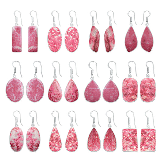 Thulite Earrings – Silver-Plated Bezel, Handmade Design |Made to Order