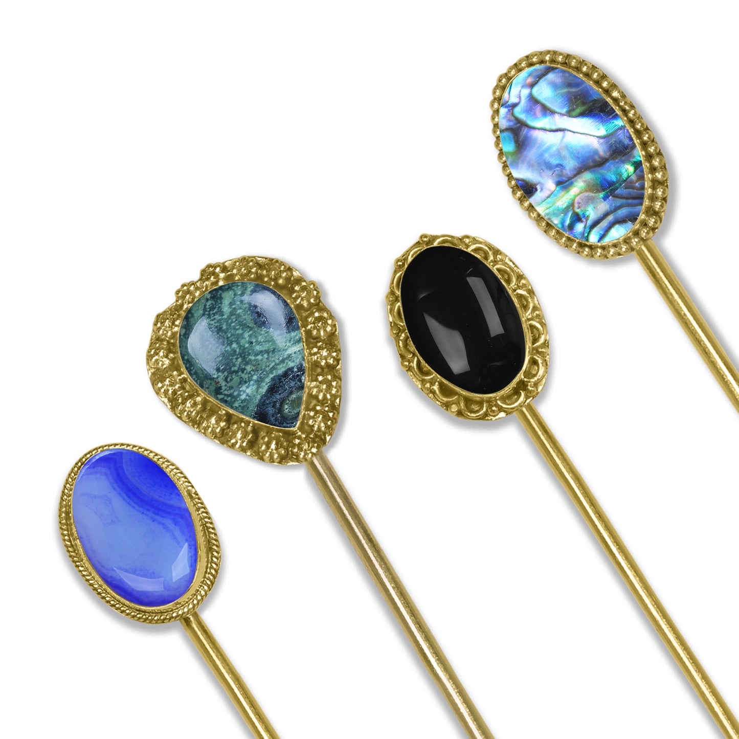 Gemstone Hair Bun Pin with Circle Holder – Brass Stick, Natural Stones, Handmade