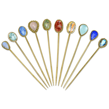 Gemstone Hair Bun Pin with Circle Holder – Brass Stick, Natural Stones, Handmade