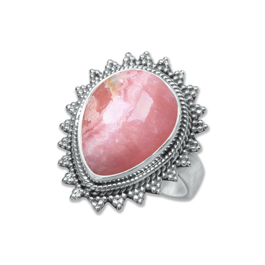 Rhodochrosite Ring - Teardrop Cabochon | 925 Sterling Silver | Handmade to Order