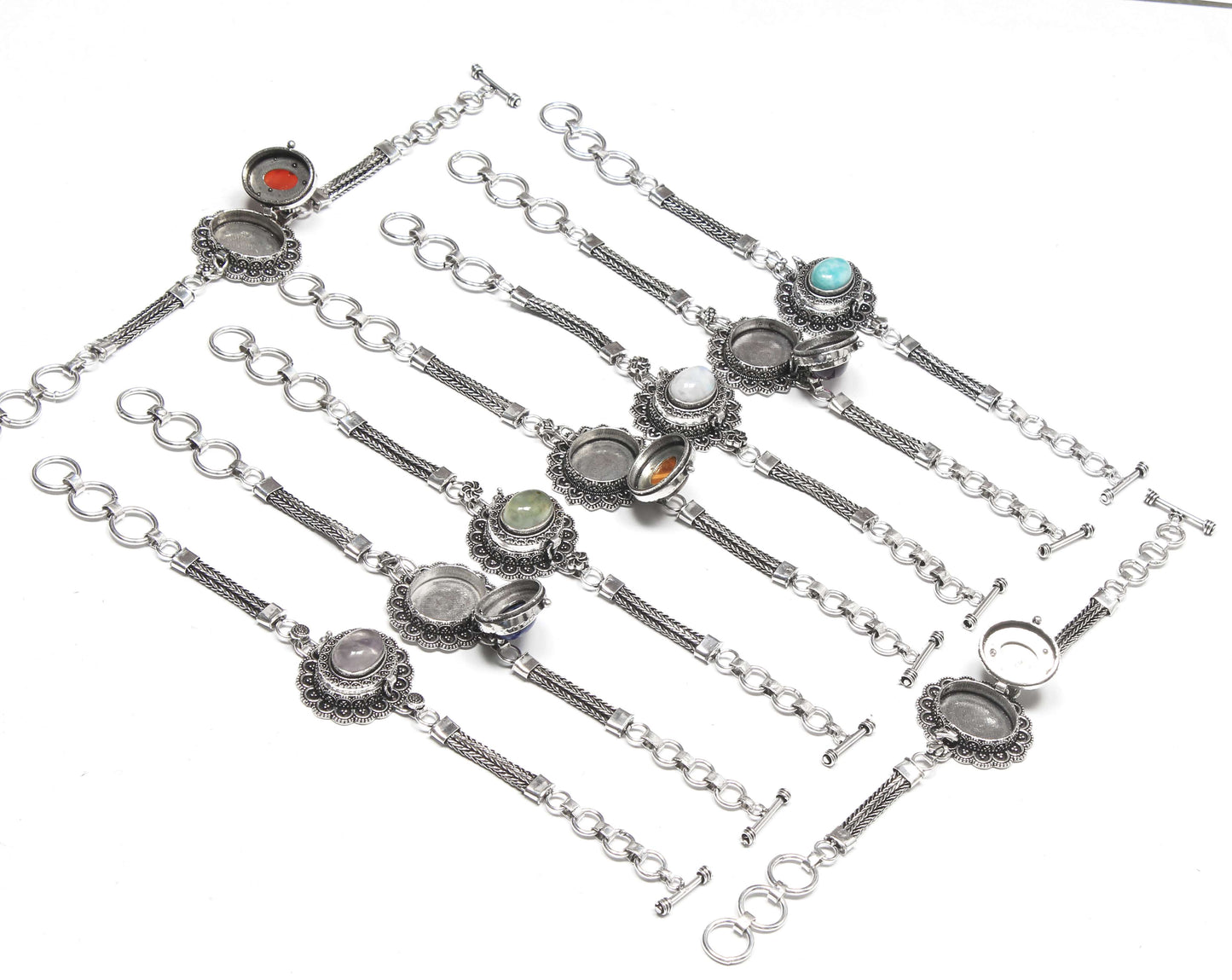 Poison Locket Chain Bracelets β Silver-Plated, Handmade, Assorted Crystals | Wholesale