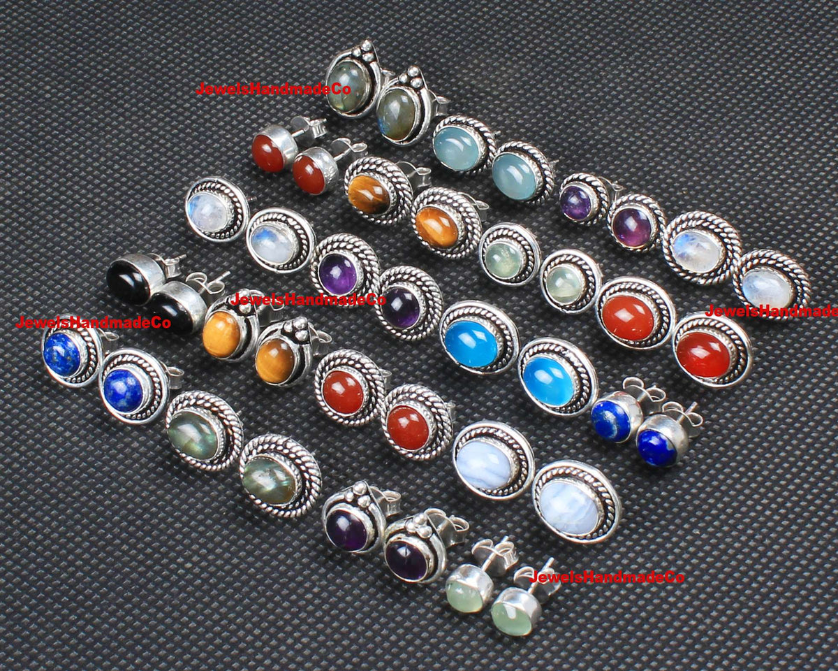 Assorted Crystal Stud Earrings – Silver-Plated, Handmade, Multi-Color | Wholesale