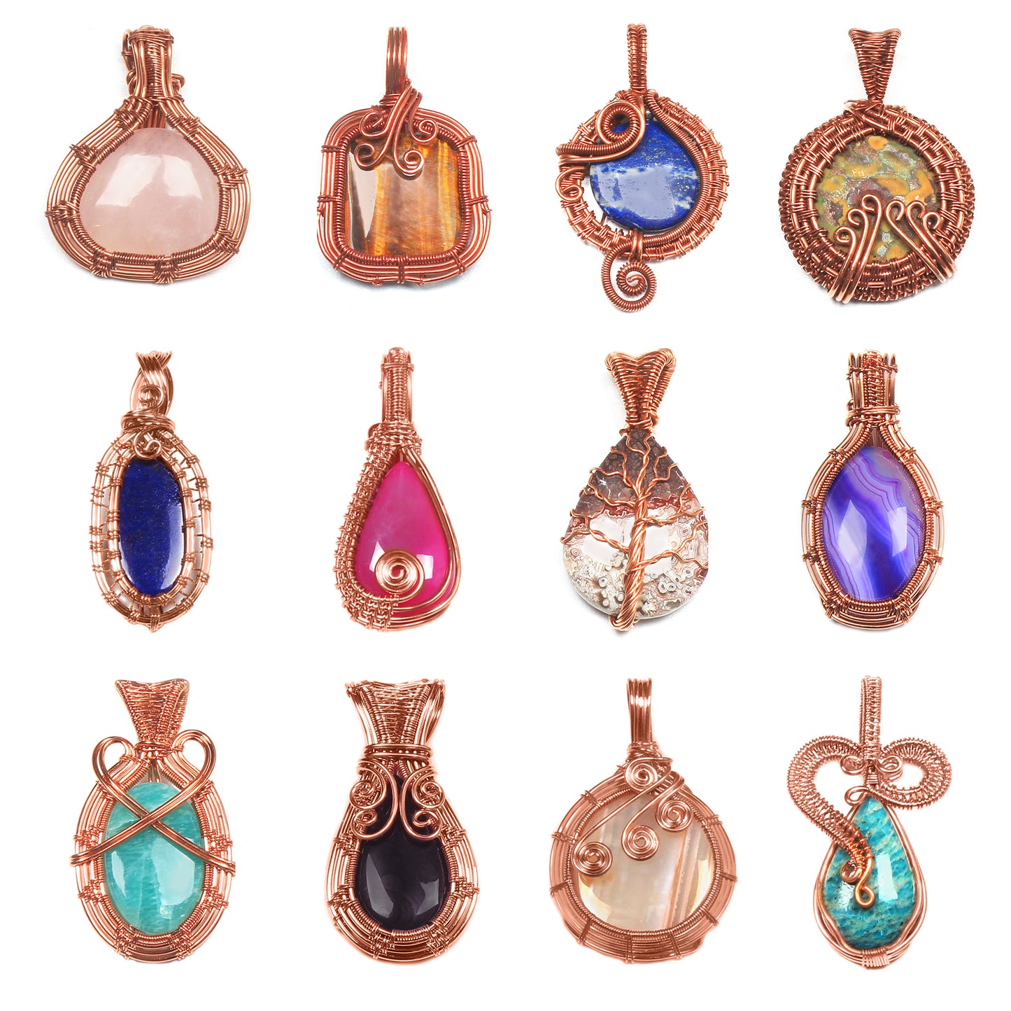 Copper Wire Wrapped Crystal Pendants - Handmade, Boho Chic Artisan Jewelry - Wholesale