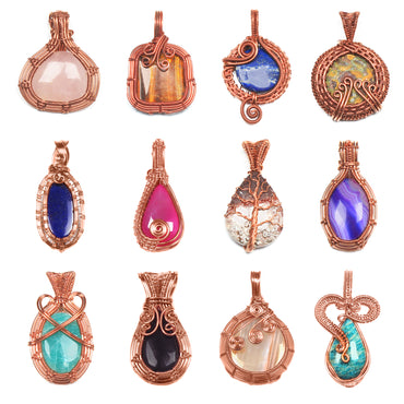 Copper Wire Wrapped Crystal Pendants – Handmade, Boho Artisan, Mixed Stones | Wholesale