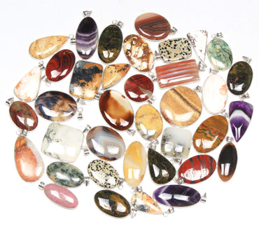 Assorted Crystal Bezel Pendants – Silver-Plated, Handmade, Multi Gemstone | Wholesale