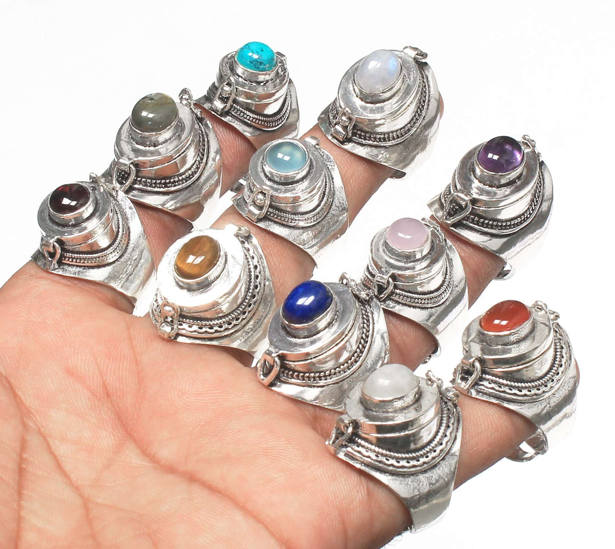 Poison Locket Rings – Silver-Plated, Handmade, Hidden Compartment (US Sizes 6–10) | Wholesale
