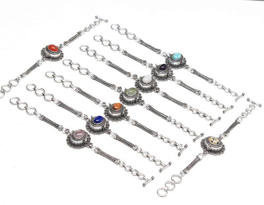 Echte verschiedene Kristall handgefertigte Giftkette Armbänder für Frauen Großhandel viel Multi Farbe versilberte Armbänder