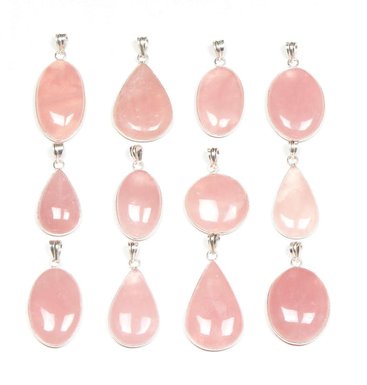 Rosenquarz Kristall Handgemachte Lünette Anhänger Halskette Schmuck Rosenquarz Edelstein Großhandel Lot Anhänger für Frauen