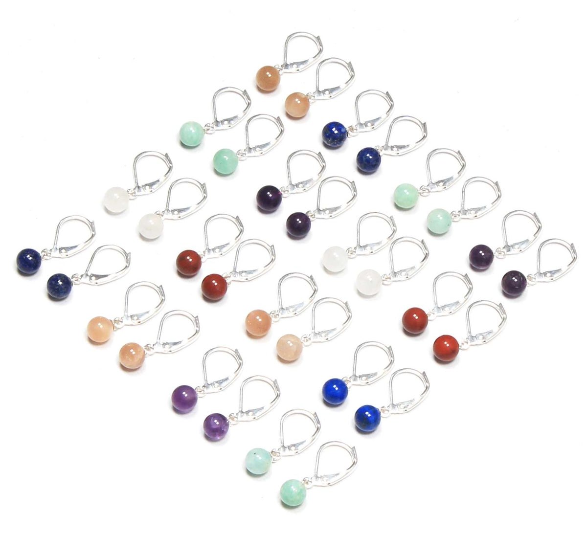 Assorted Gemstone Bead Earrings – Silver-Plated, Handmade, 6mm | Wholesale