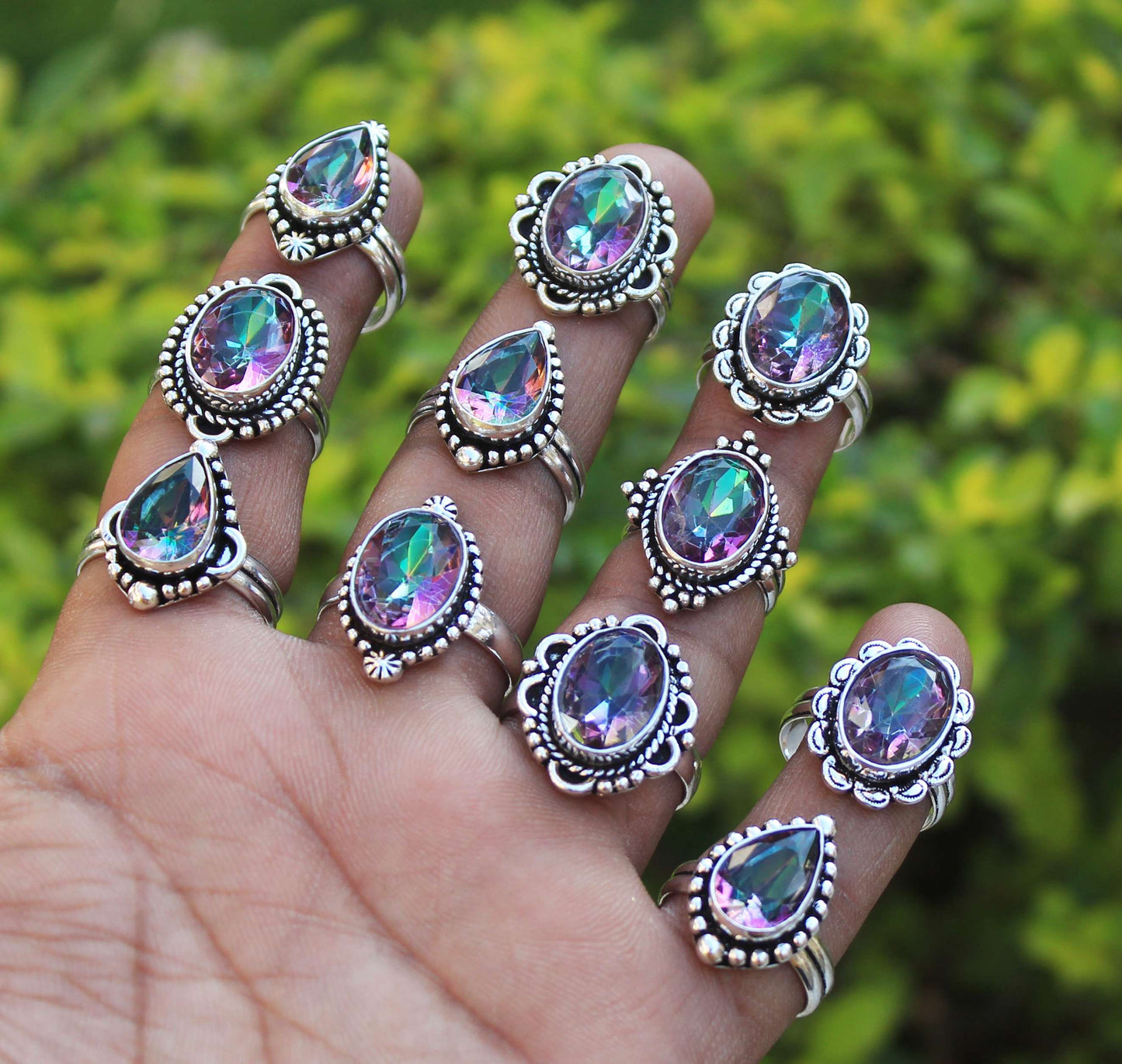 Mystic Topaz Rings For Women Rainbow Mystic Topaz Crystal Handmade Rings Jewelry