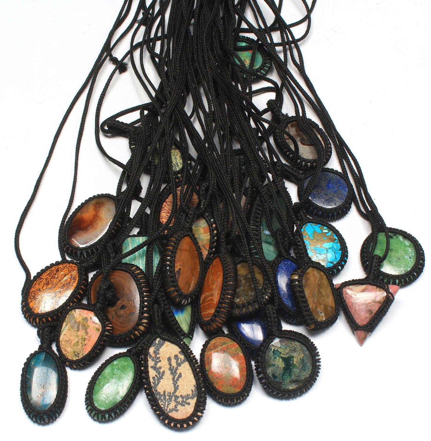 Macrame Pendants Necklace For Women Assorted Gemstone Handmade Thread Macrame Pendants Jewelry Wholesale Lot For Bulk Sale