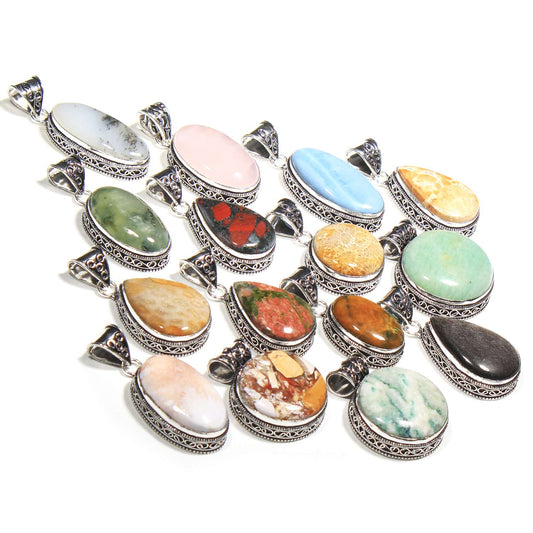 Assorted Gemstone Designer Pendants – Silver-Plated, Handmade, Mixed Designs | Wholesale