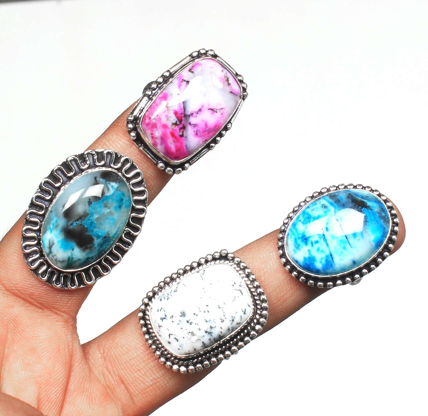 Bagues en pierres précieuses opale dendrite naturelle pour femmes, bagues en cristal d'opale dendrite jaune faites à la main en gros pour la vente en gros