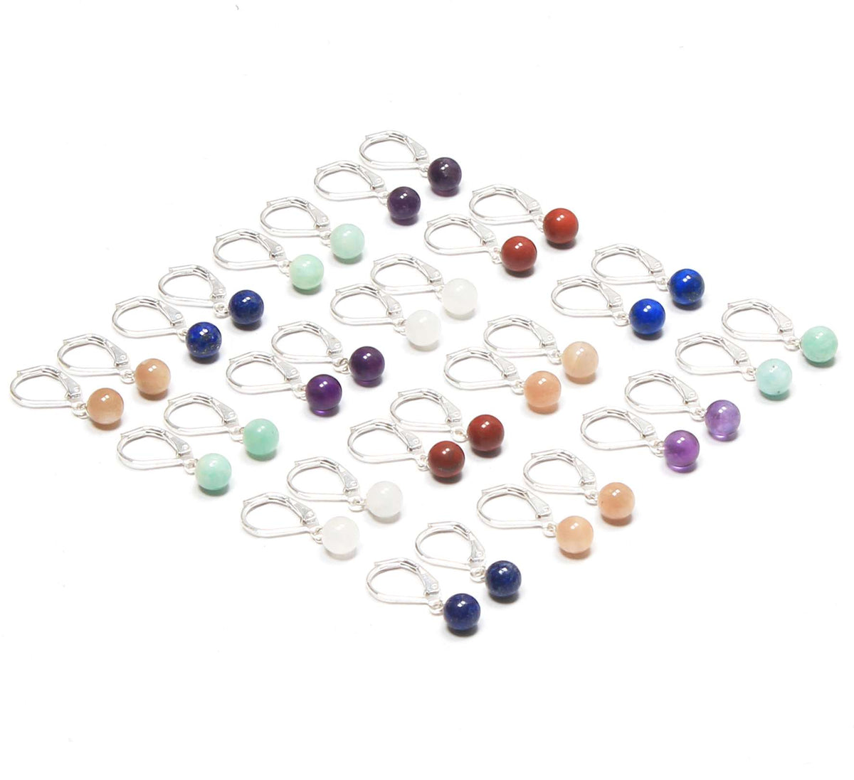 Assorted Gemstone Bead Earrings – Silver-Plated, Handmade, 6mm | Wholesale
