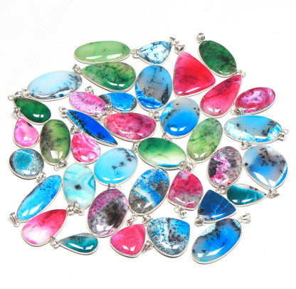Halskette mit natürlichem Dendriten-Opal-Anhänger, lila Dendriten-Opal-Kristall, handgefertigte Lünetten-Anhänger-Halskette für Frauen