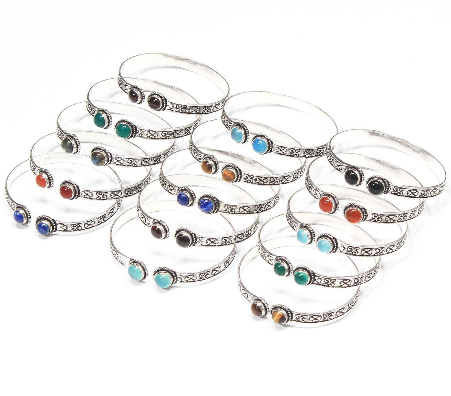 Bracelets à deux pierres - Plaqué argent, assortis, réglables, design chic fait main