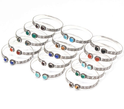 Bracelets à deux pierres - Plaqué argent, assortis, réglables, design chic fait main