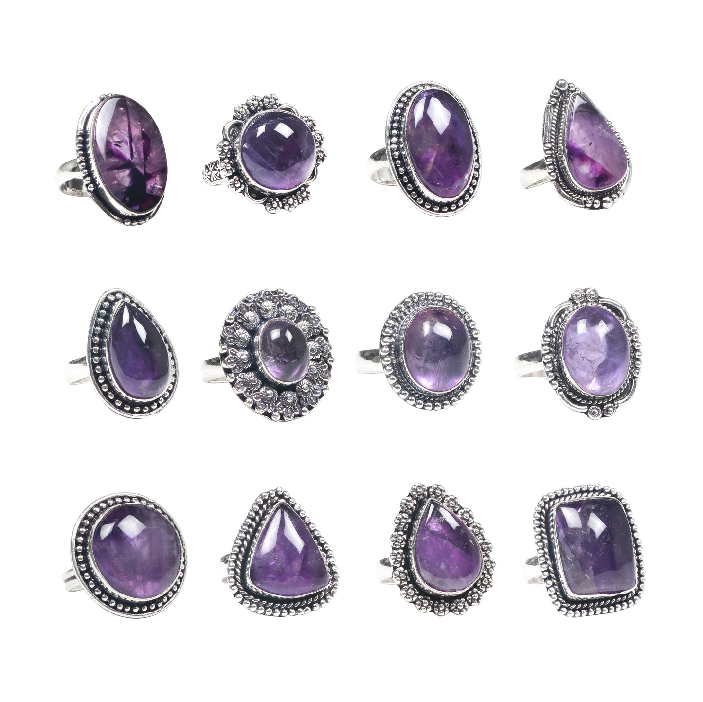 Amethyst Rings for Women – Silver-Plated Brass Jewelry, Handmade, Wholesale Prices