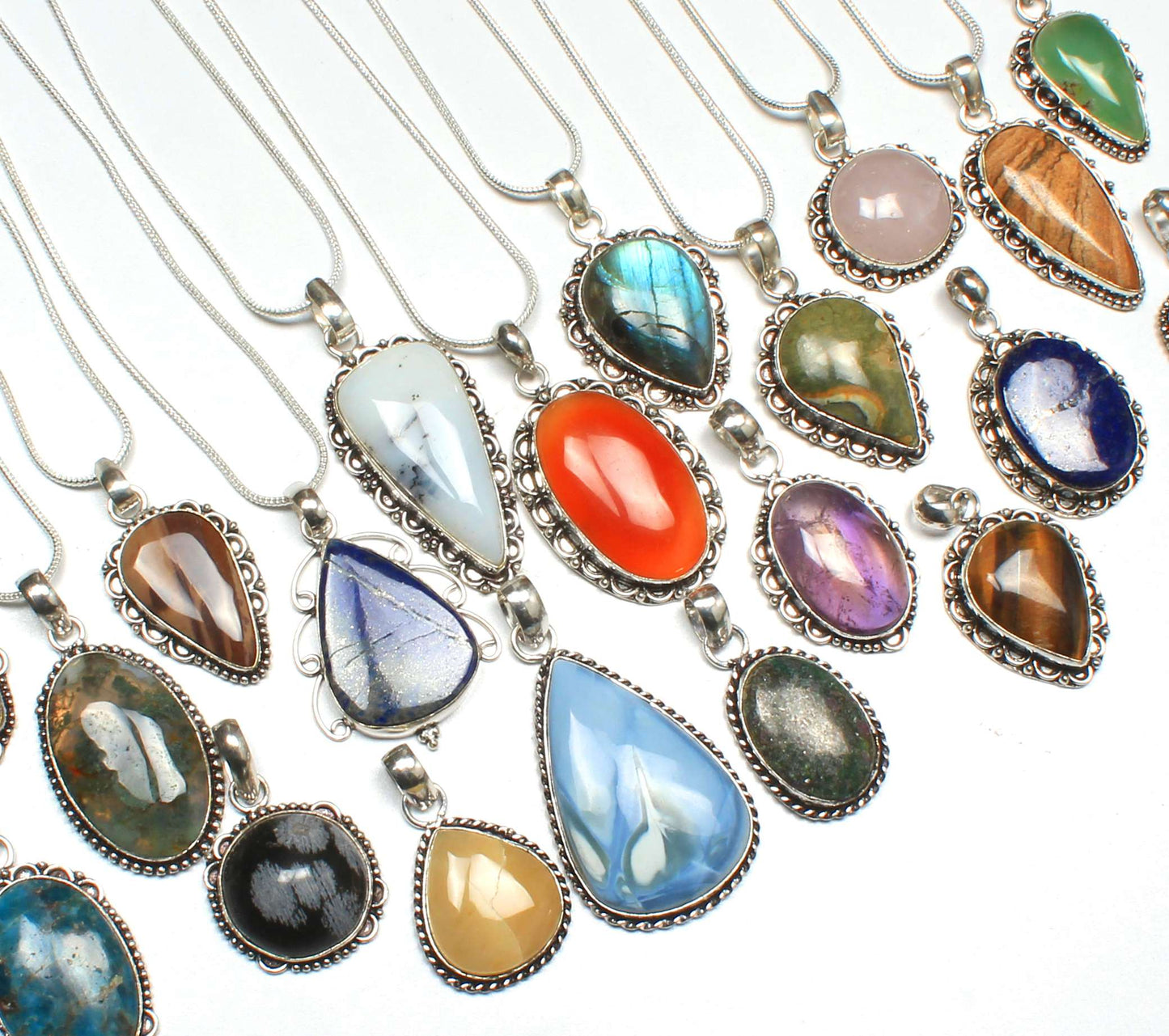 Assorted Crystal Pendants - Silver Plated, Mixed Sizes, Assorted Designs