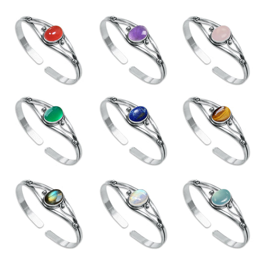 Handmade Aura Line Bracelet – Silver-Plated, Adjustable Cuff (14x10 mm Oval)