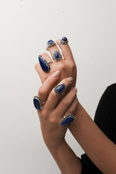 Bagues en lapis-lazuli pour femme – Laiton plaqué argent, fait main, vente en gros