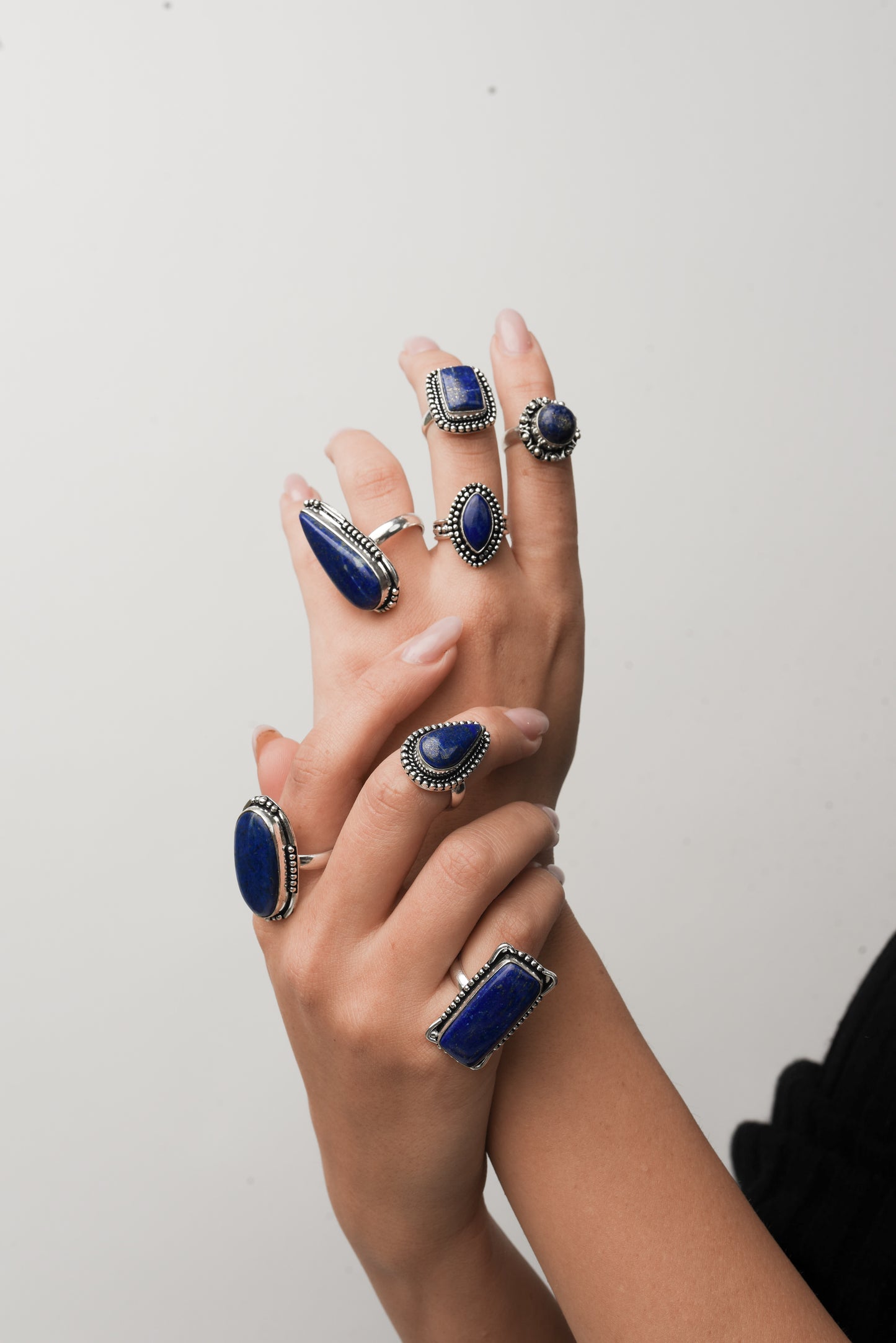 Bagues en lapis-lazuli pour femme – Laiton plaqué argent, fait main, vente en gros