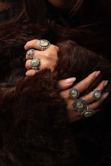 Handmade Prehnite Rings for Women – Silver-Plated Brass Boho Jewelry for Emotional Healing and Spiritual Growth (Assorted Sizes US 6-10)