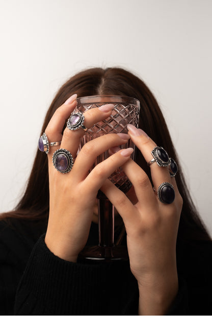 Amethyst Rings for Women – Silver-Plated Brass Jewelry, Handmade, Wholesale Prices