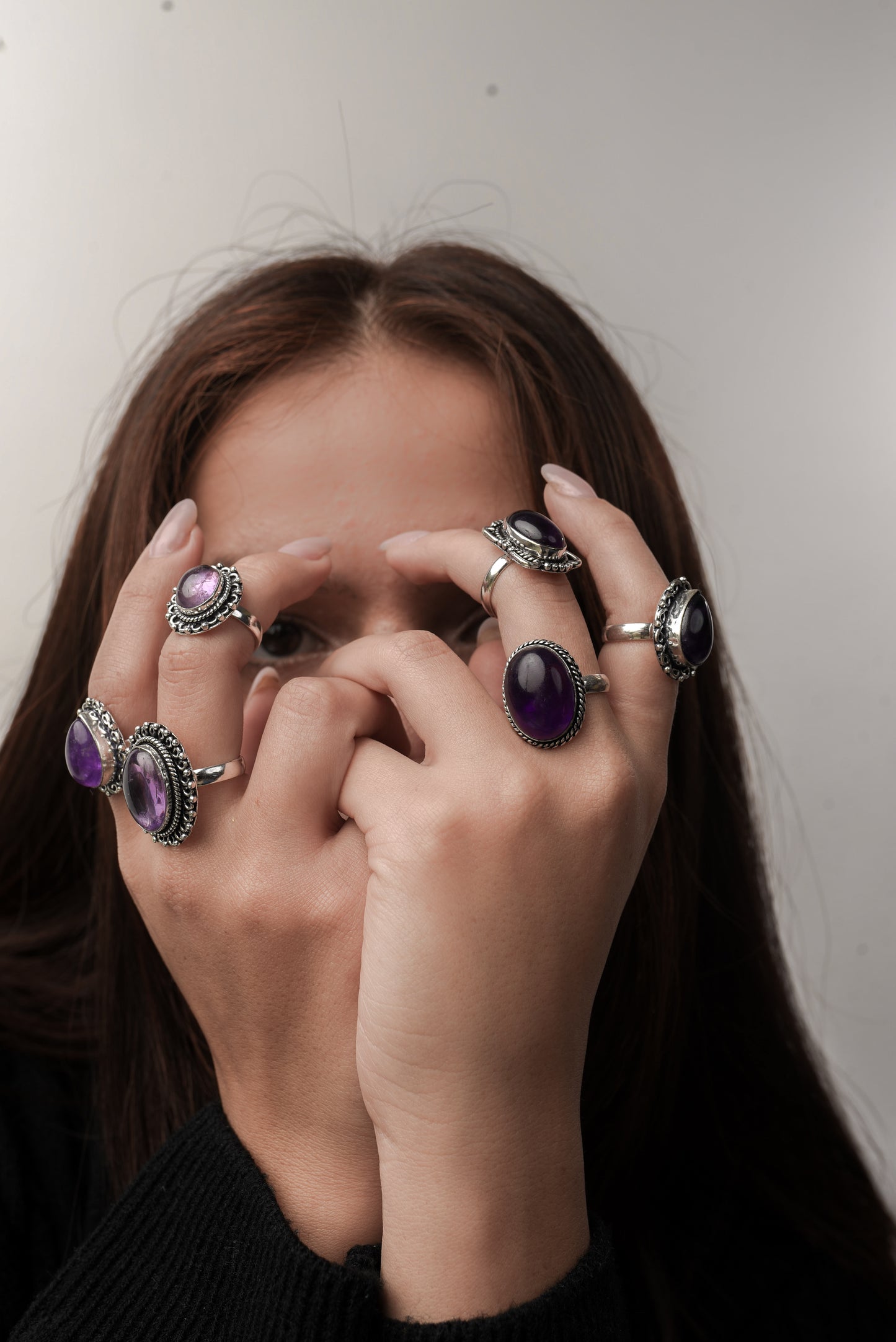 Amethyst Rings for Women – Silver-Plated Brass Jewelry, Handmade, Wholesale Prices