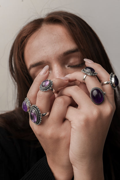 Amethyst Rings for Women – Silver-Plated Brass Jewelry, Handmade, Wholesale Prices