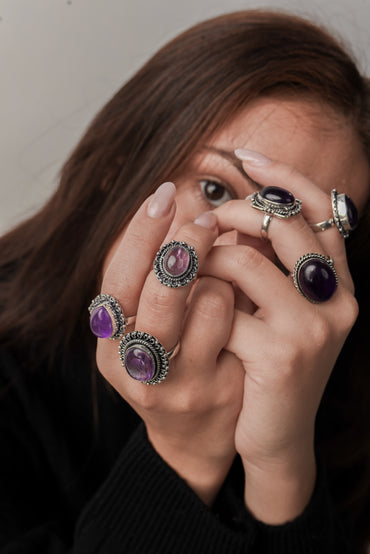 Amethyst Rings for Women – Silver-Plated Brass Jewelry, Handmade, Wholesale Prices