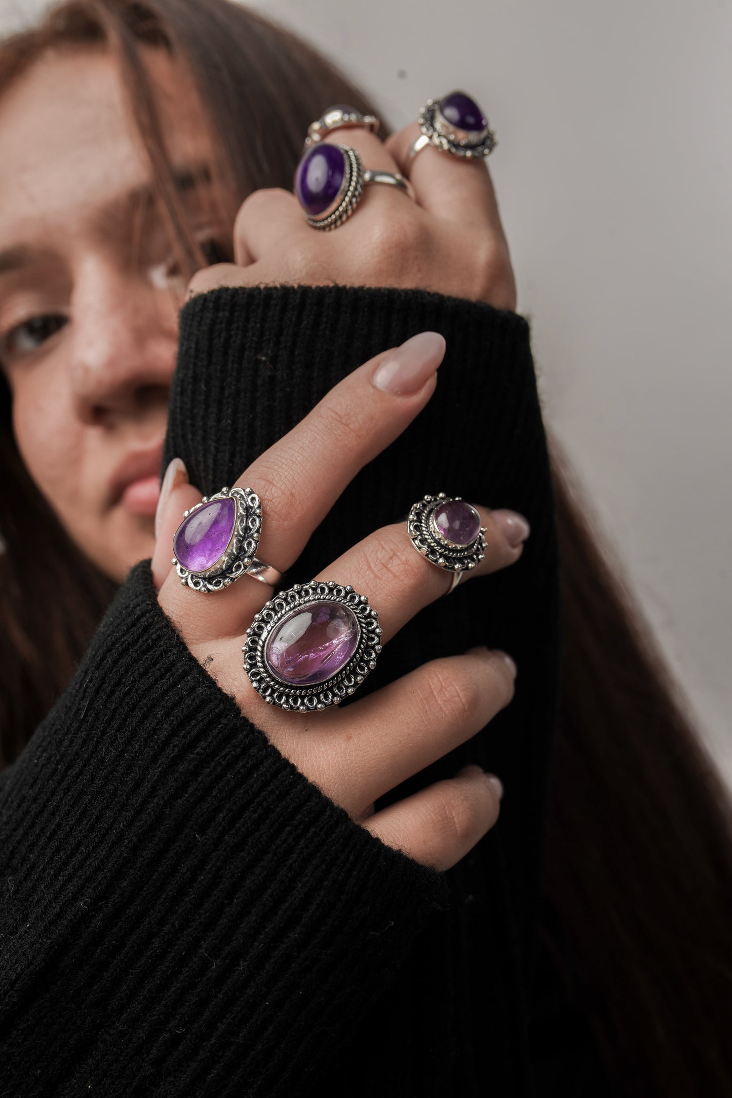 Amethyst Rings for Women – Silver-Plated Brass Jewelry, Handmade, Wholesale Prices