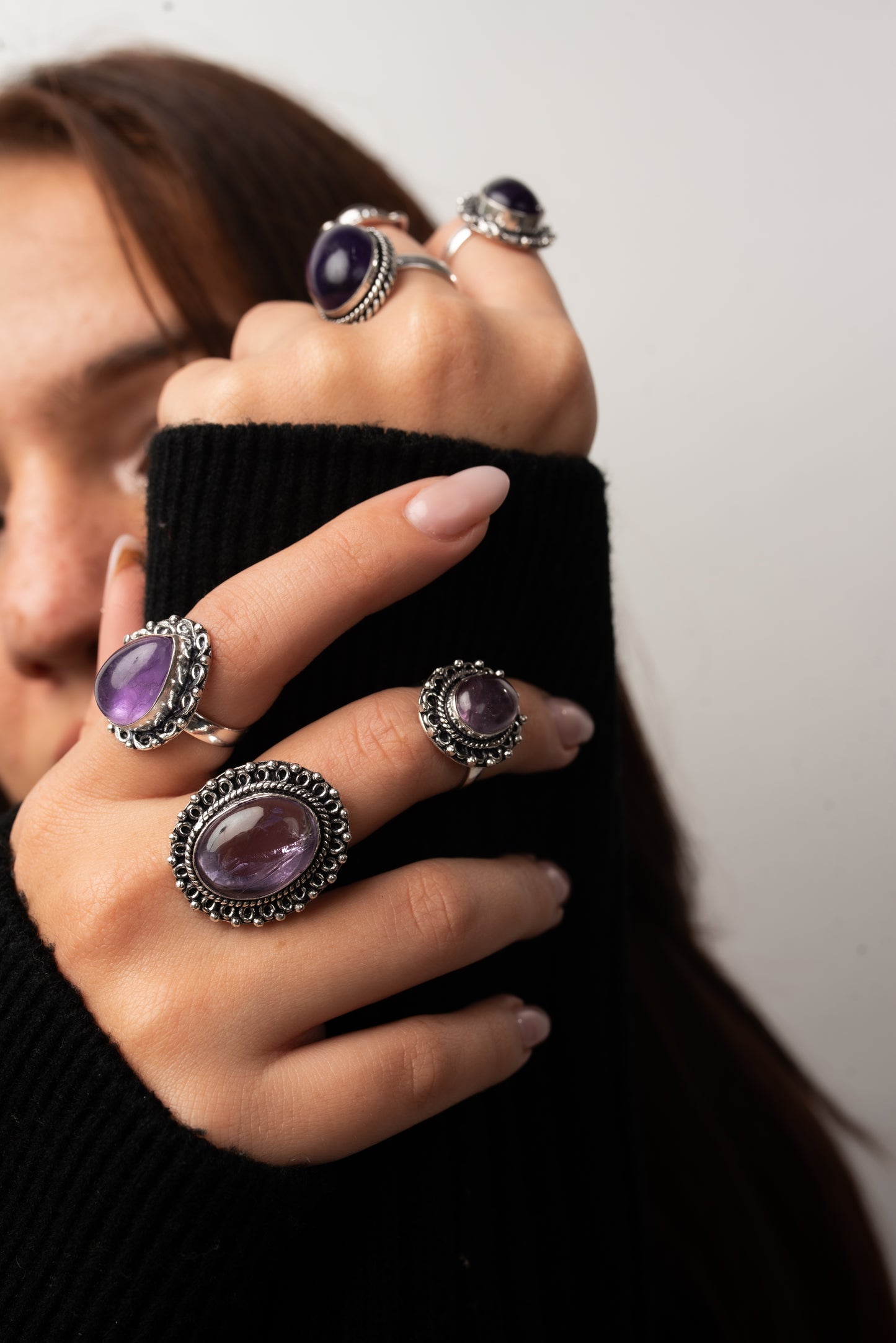 Amethyst Rings for Women – Silver-Plated Brass Jewelry, Handmade, Wholesale Prices