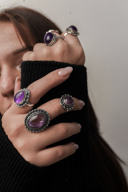 Amethyst Rings for Women – Silver-Plated Brass Jewelry, Handmade, Wholesale Prices