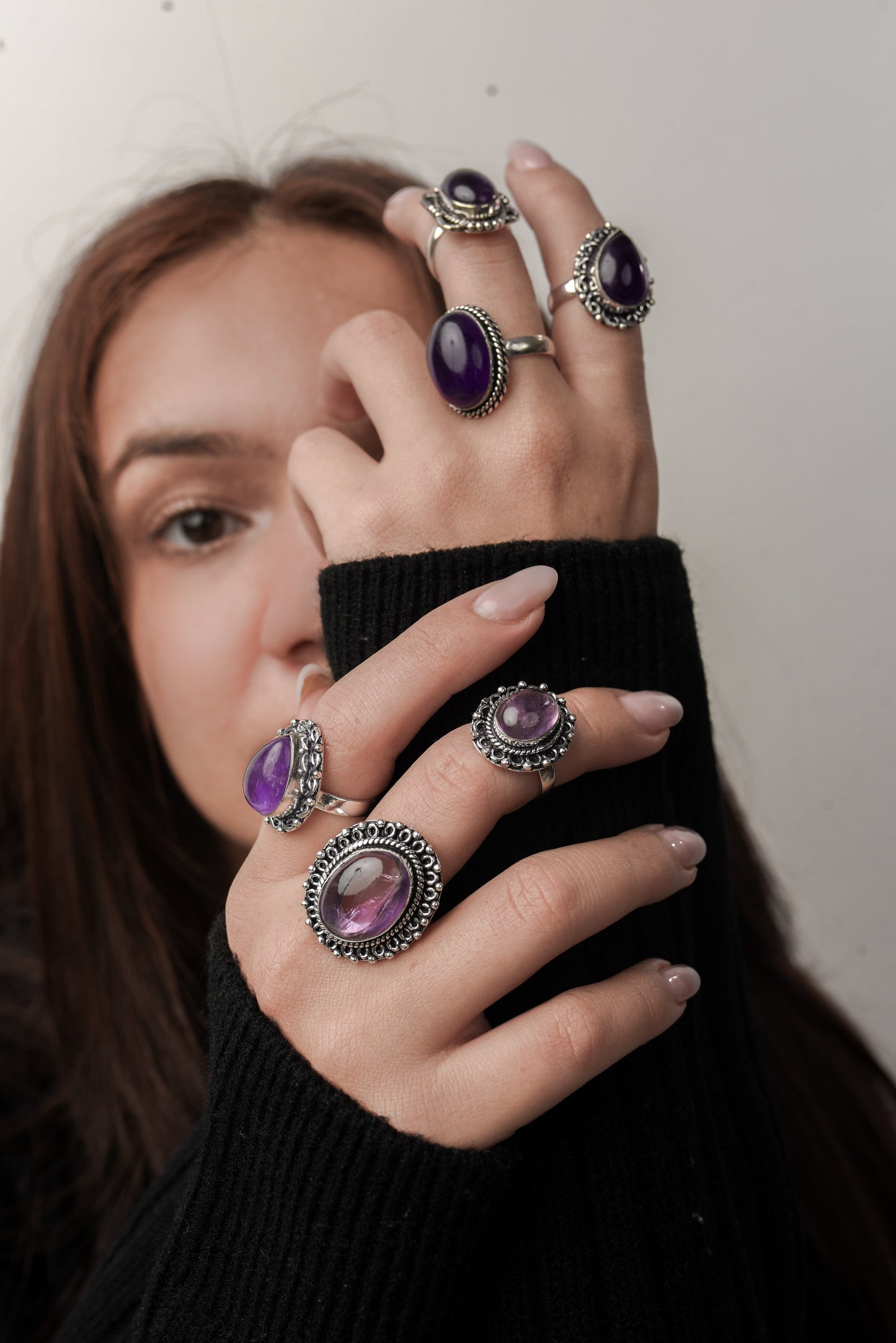 Amethyst Rings for Women – Silver-Plated Brass Jewelry, Handmade, Wholesale Prices