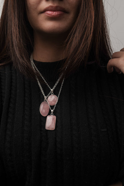 Rose Quartz Minimalist Pendants -  Handmade, Silver-Plated Brass, Wholesale