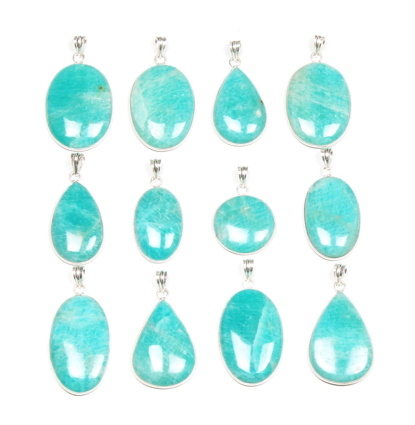 Pendentifs minimalistes en amazonite - Faits main, laiton plaqué argent, vente en gros