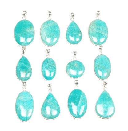Pendentifs minimalistes en amazonite - Faits main, laiton plaqué argent, vente en gros