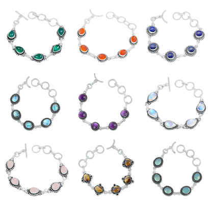 Bracelets en chaîne faits à la main en pierres précieuses multicolores naturelles pour femmes Lot de gros bracelets en cristal plaqué argent assortis