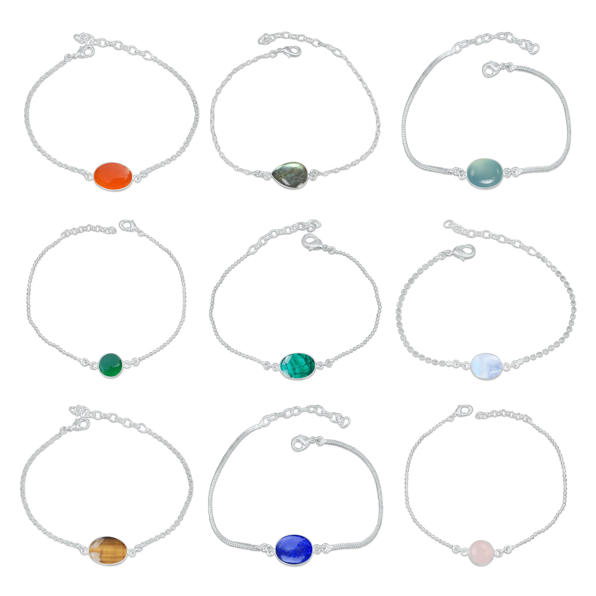 Bezel Designer Chain Bracelets – Silver-Plated, Handmade, Assorted Crystals | Wholesale