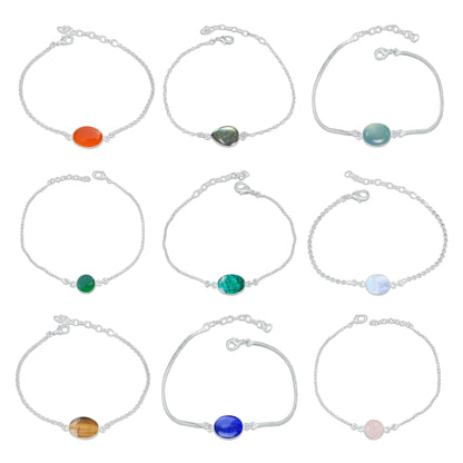 Bezel Designer Chain Bracelets – Silver-Plated, Handmade, Assorted Crystals | Wholesale