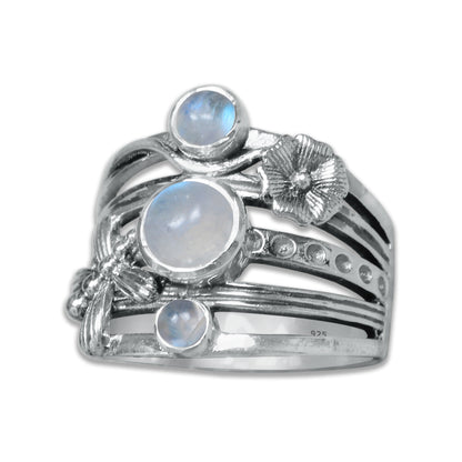 FloraWhirl Sterling Silver Floral Ring – Natural Gemstone Variants | Made to Order