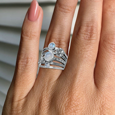 FloraWhirl Sterling Silver Floral Ring – Natural Gemstone Variants | Made to Order