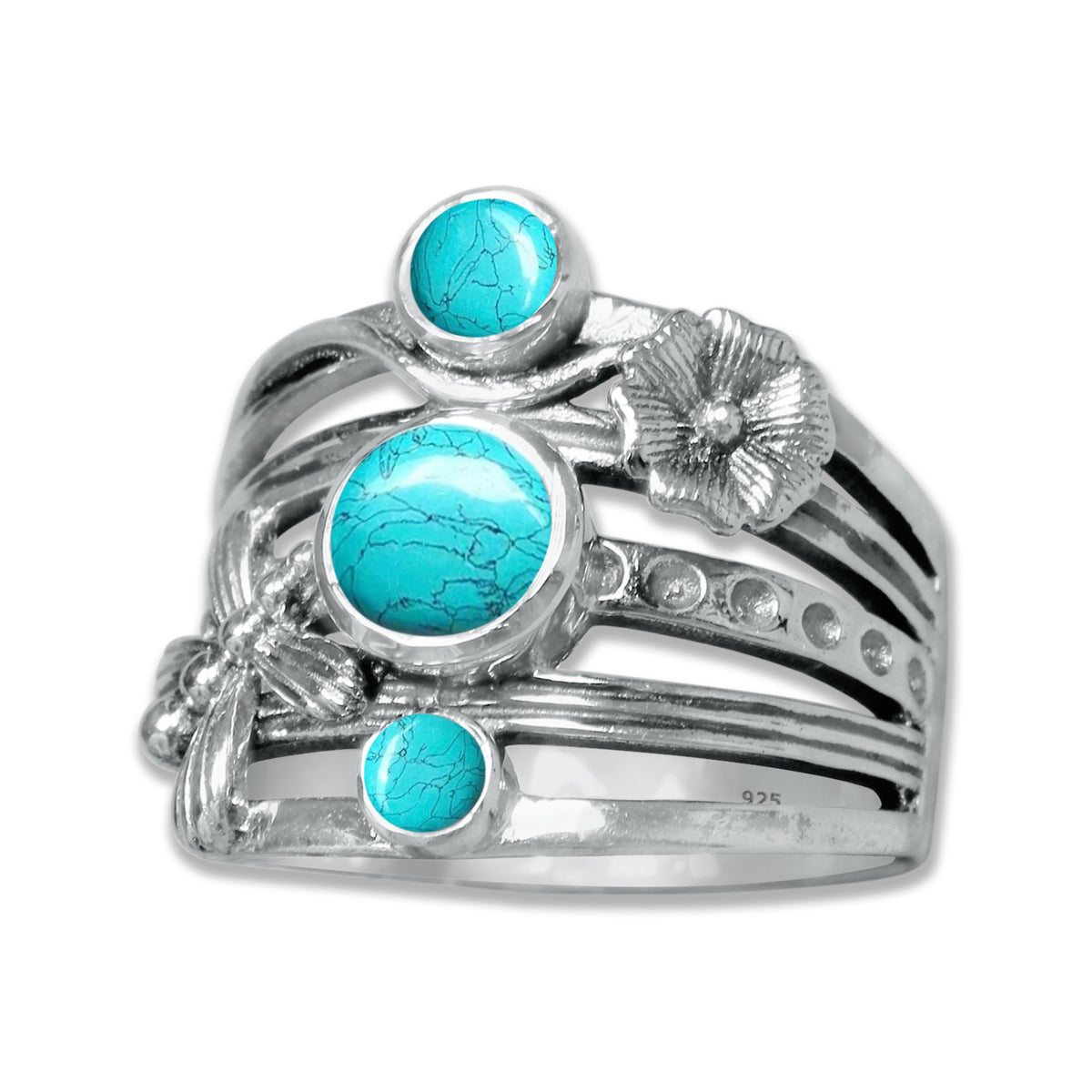 FloraWhirl Sterling Silver Floral Ring – Natural Gemstone Variants | Made to Order