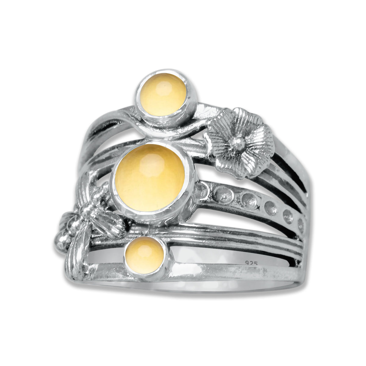 FloraWhirl Sterling Silver Floral Ring – Natural Gemstone Variants | Made to Order