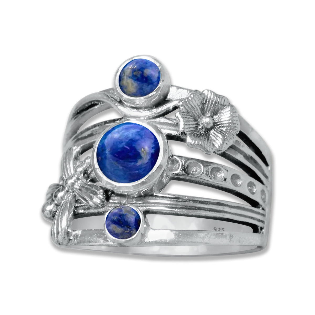FloraWhirl Sterling Silver Floral Ring – Natural Gemstone Variants | Made to Order
