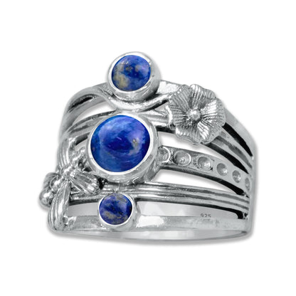 FloraWhirl Sterling Silver Floral Ring – Natural Gemstone Variants | Made to Order