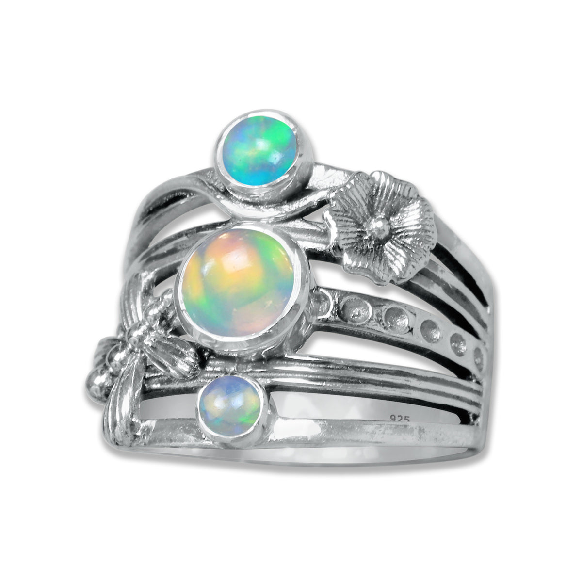 FloraWhirl Sterling Silver Floral Ring – Natural Gemstone Variants | Made to Order